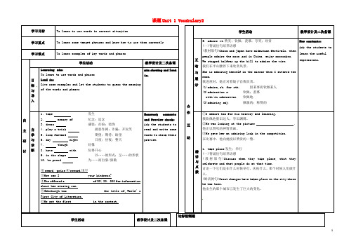 甘肃省金昌一中高三英语 Unit1 Vocabulary2学案