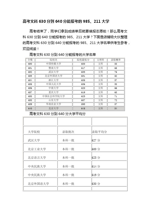 高考文科630分到640分能报考的985、211大学