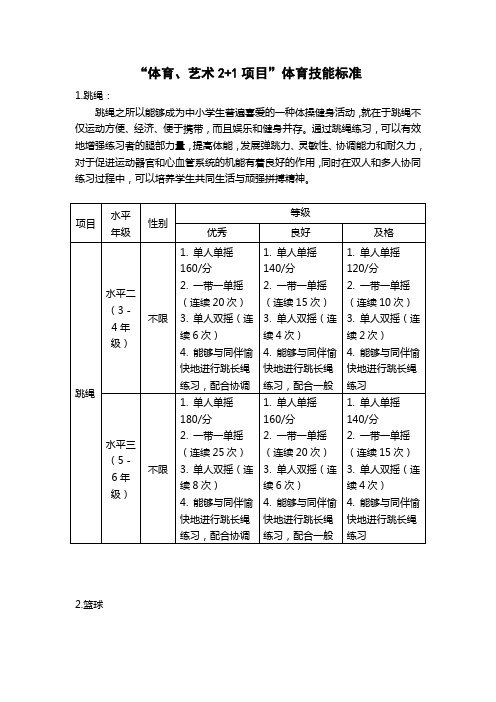 “体育、艺术2+1项目”体育技能标准