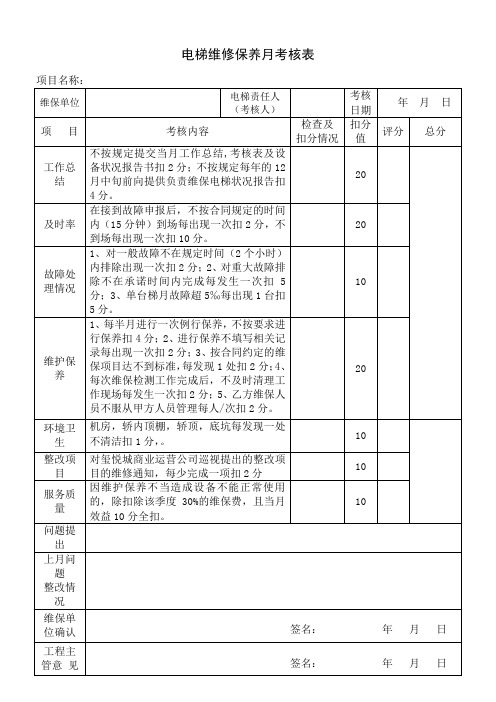 电梯维保考核表