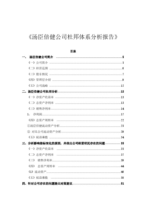 汤臣倍健公司杜邦体系分析报告