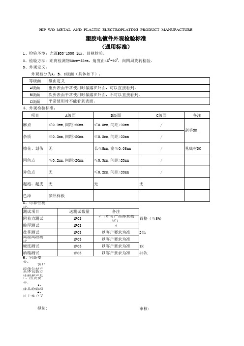 电镀塑胶外观检验标准