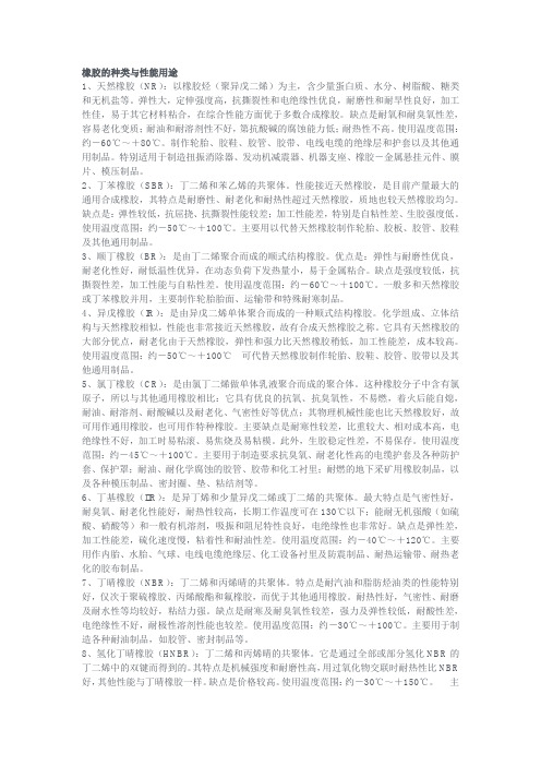 橡胶的种类与性能用途