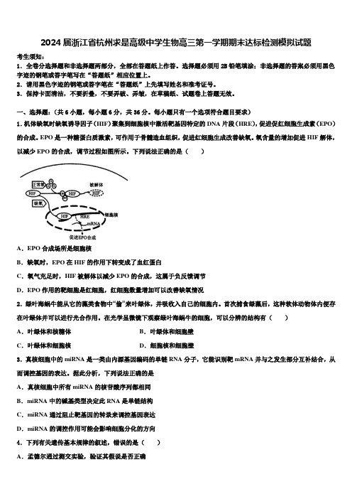 2024届浙江省杭州求是高级中学生物高三第一学期期末达标检测模拟试题含解析