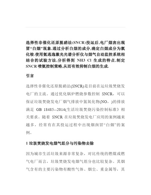 技术垃圾焚烧发电厂SNCR投运后白烟分析