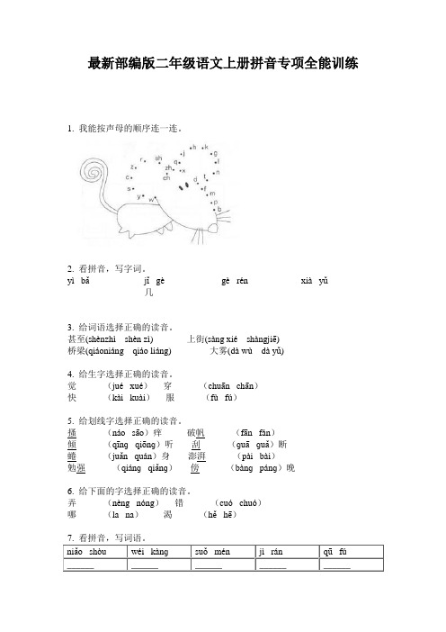最新部编版二年级语文上册拼音专项全能训练