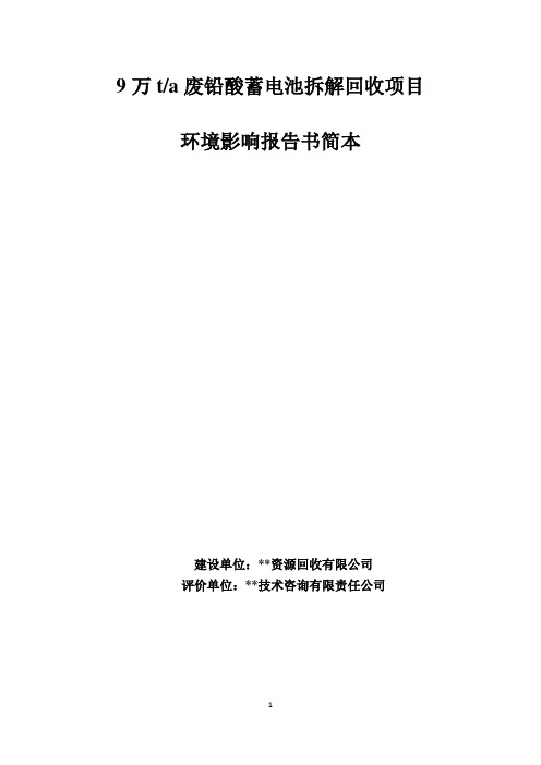 9万ta废铅酸蓄电池拆解回收项目环境影响报告书简本