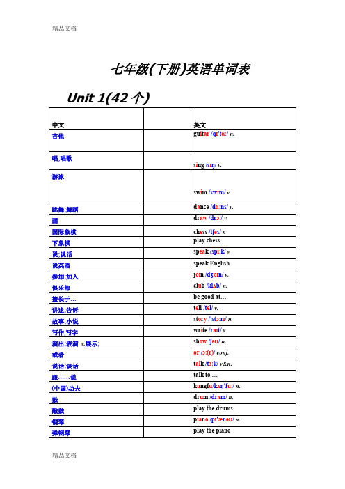 最新初中一年级下册英语单词汇总