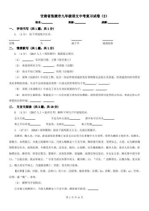 甘肃省张掖市九年级语文中考复习试卷(2)