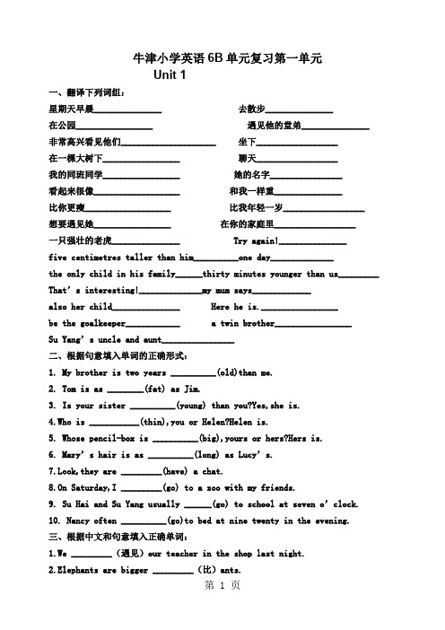 牛津小学英语6B单元复习试题全套精品文档12页
