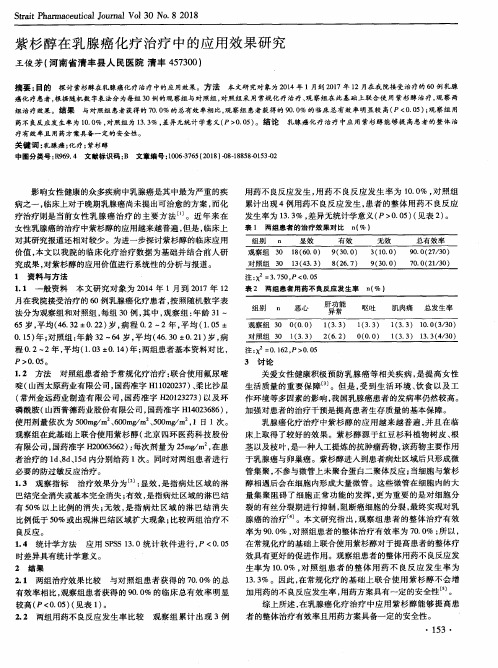 紫杉醇在乳腺癌化疗治疗中的应用效果研究