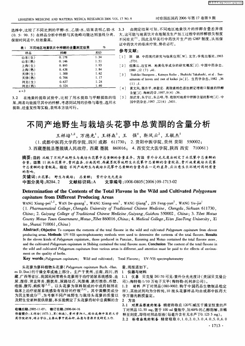 不同产地野生与栽培头花蓼中总黄酮的含量分析