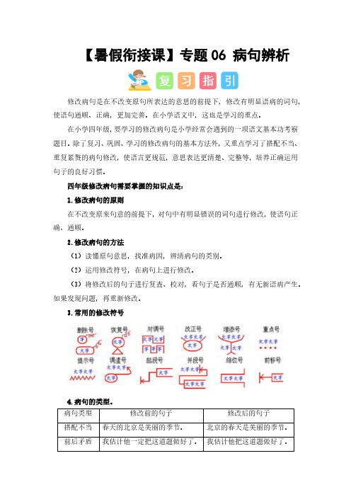 专题06 病句辨析(讲义+试题) -2023年四升五语文暑假衔接课(统编版)