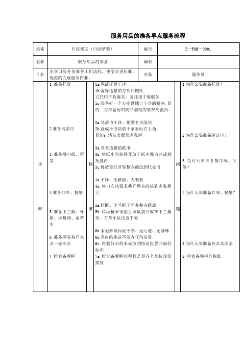 服务用品的准备早点服务流程