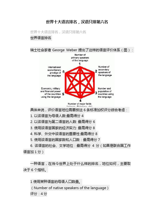 世界十大语言排名，汉语只排第六名