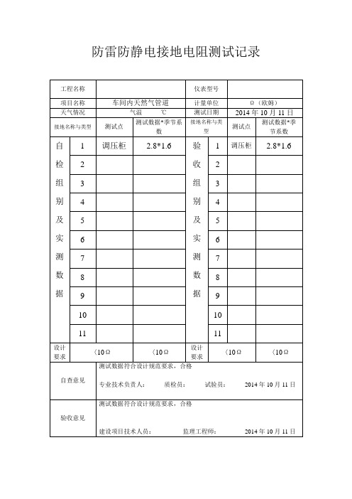 防雷防静电接地电阻测试记录