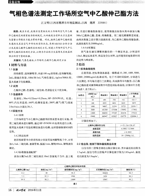 气相色谱法测定工作场所空气中乙酸仲己酯方法