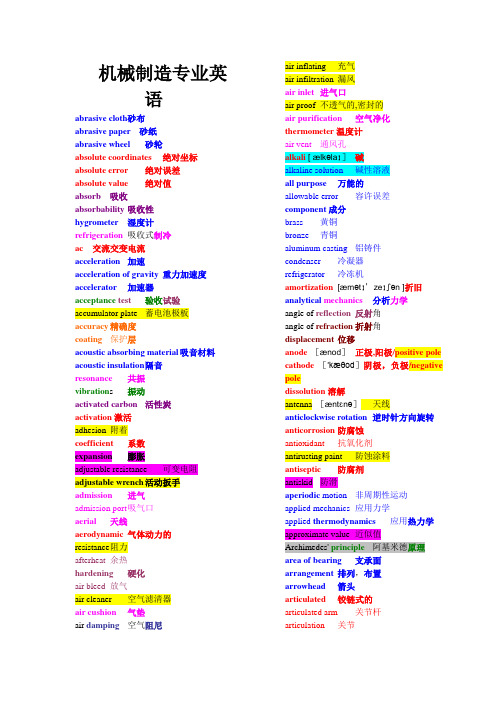 机械制造专业英语词汇详解