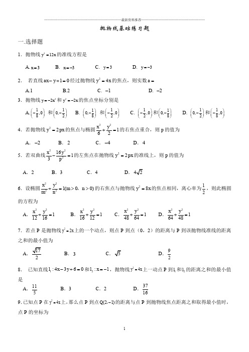 抛物线基础练习题(基础有梯度)精编版