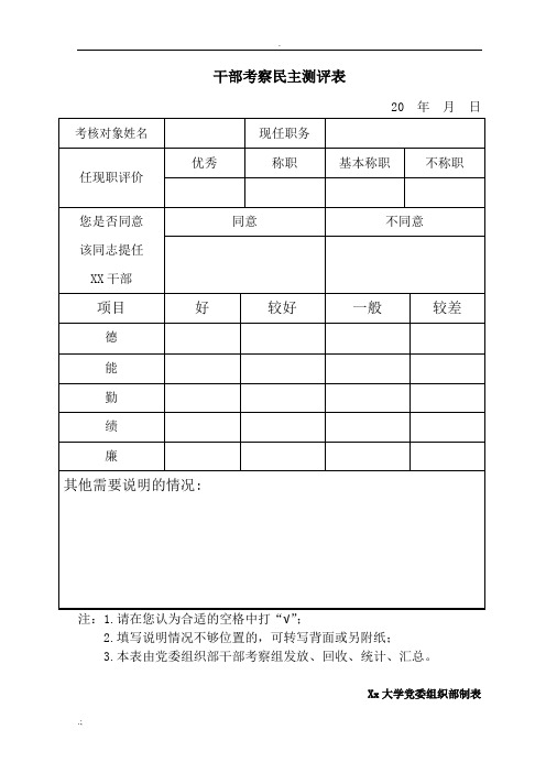 干部考察民主测评表(样表)