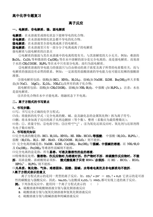 高中化学专题复习之离子反应