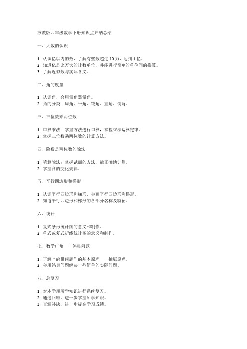 苏教版四年级数学下册知识点归纳总结