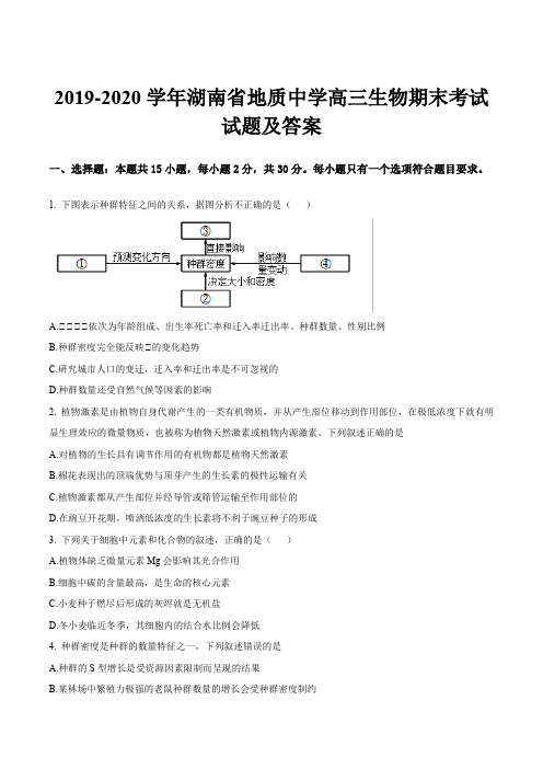 2019-2020学年湖南省地质中学高三生物期末考试试题及答案