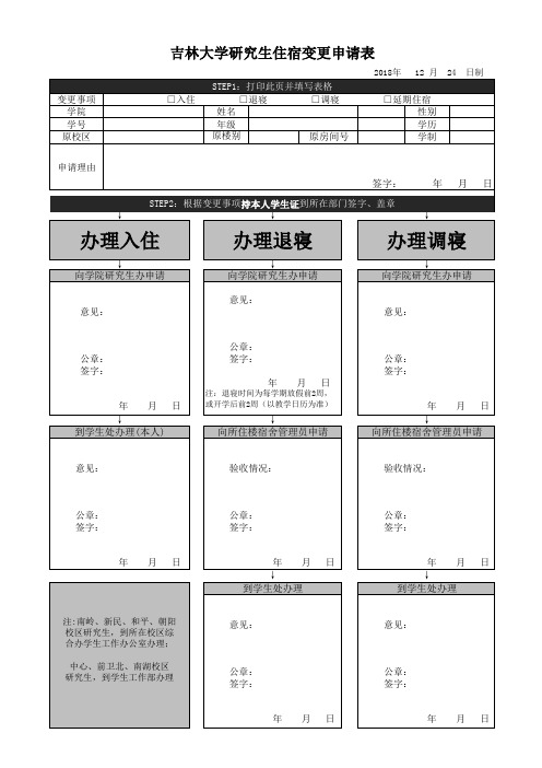 吉林大学研究生住宿变更申请表(2018新版)