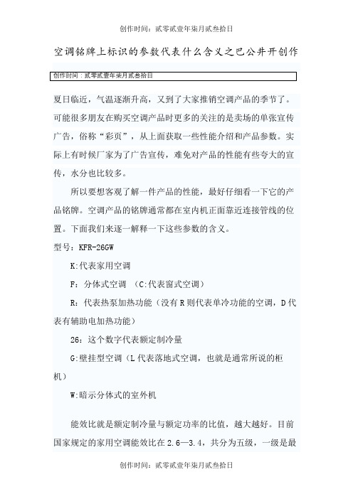 空调铭牌上标识的参数代表什么含义