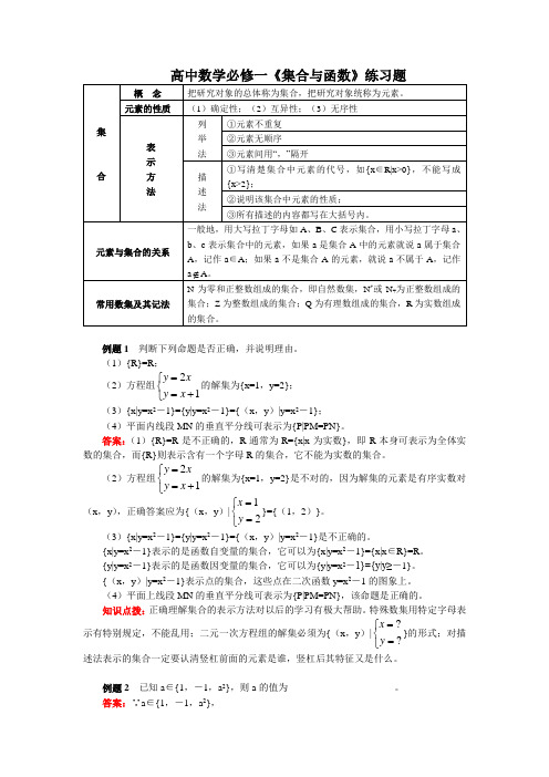 高中数学必修一《集合与函数》练习题