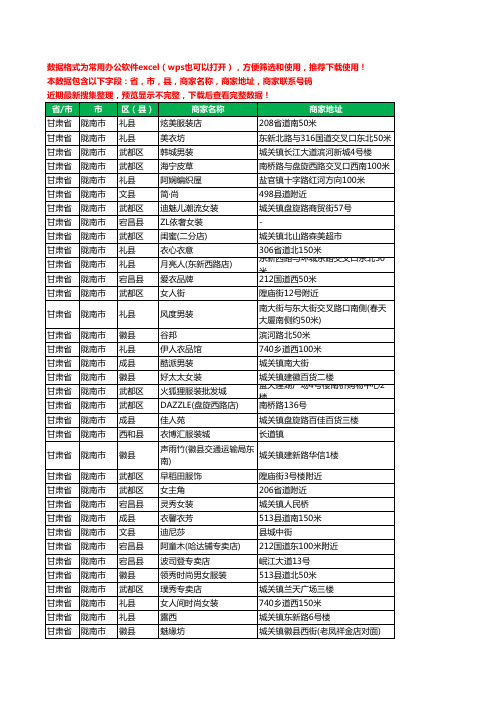 2020新版甘肃省陇南市服装工商企业公司商家名录名单黄页联系电话号码地址大全760家