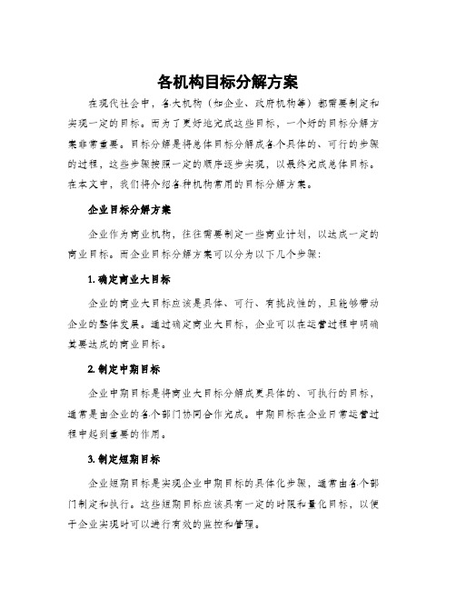 各机构目标分解方案