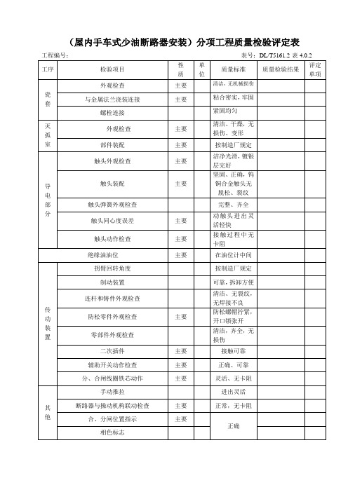 表4.0.2  屋内手车式少油断路器安装