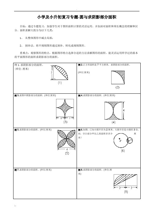 小学及小升初复习阴影部分求面积及周长用—含完整答案