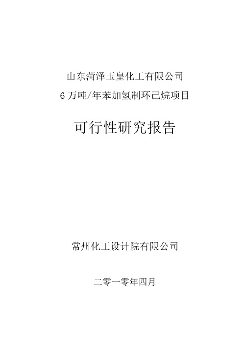 年产6万吨年苯加氢制环己烷项目可研