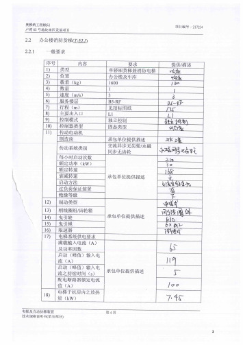 电梯技术规格表