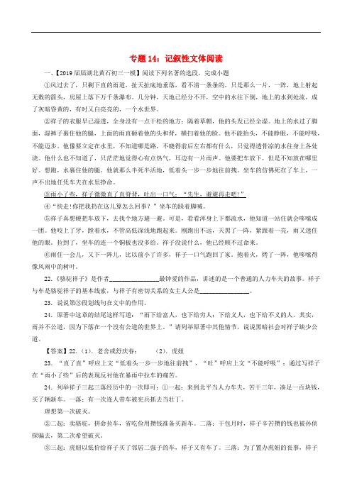 2019年中考语文模拟卷分类汇编(14)记叙性文体阅读(含答案)