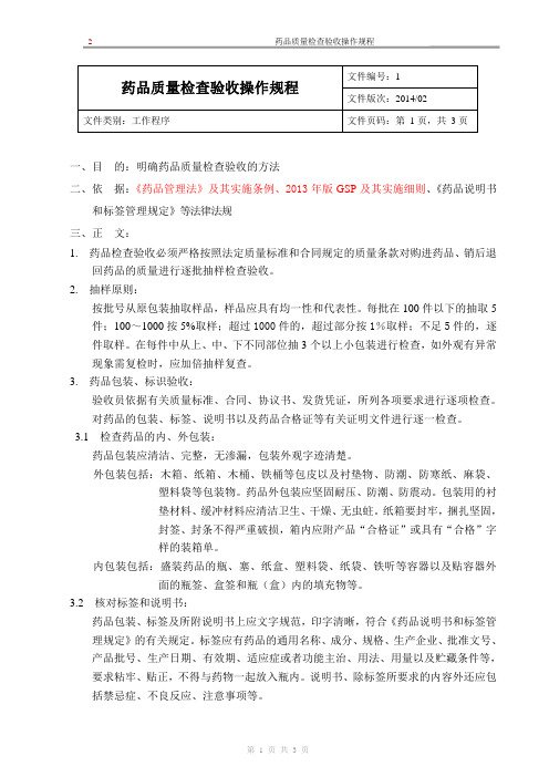 新版GSP企业管理方案之药品质量检查验收操作规程