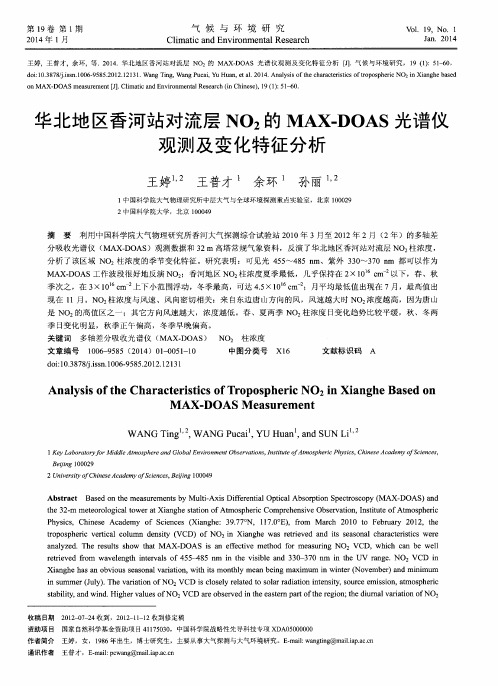 华北地区香河站对流层NO2的MAX-DOAS光谱仪观测及变化特征分析