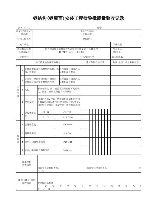 钢结构(钢屋面)安装工程检验批质量验收记录【范本模板】