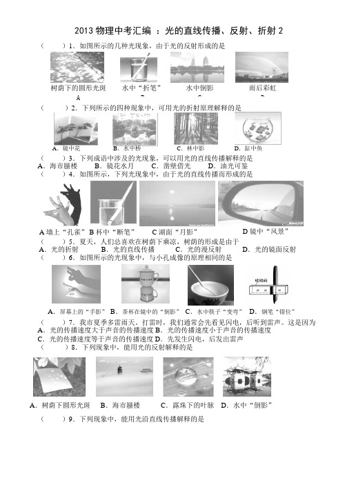 2013物理中考汇编 ：光的直线传播、反射、折射2