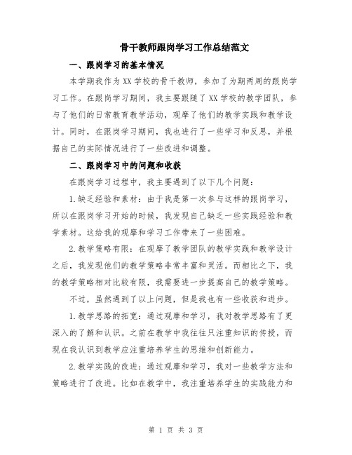 骨干教师跟岗学习工作总结范文