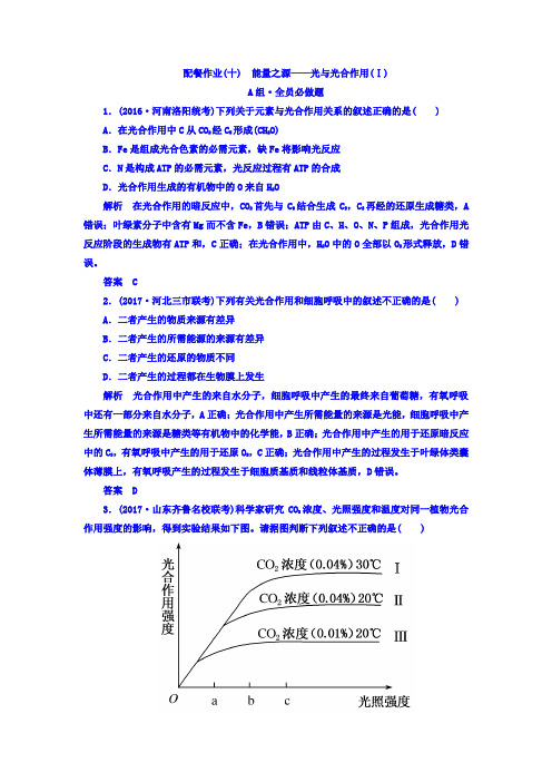 2018版高考生物大一轮复习配餐作业10 含答案