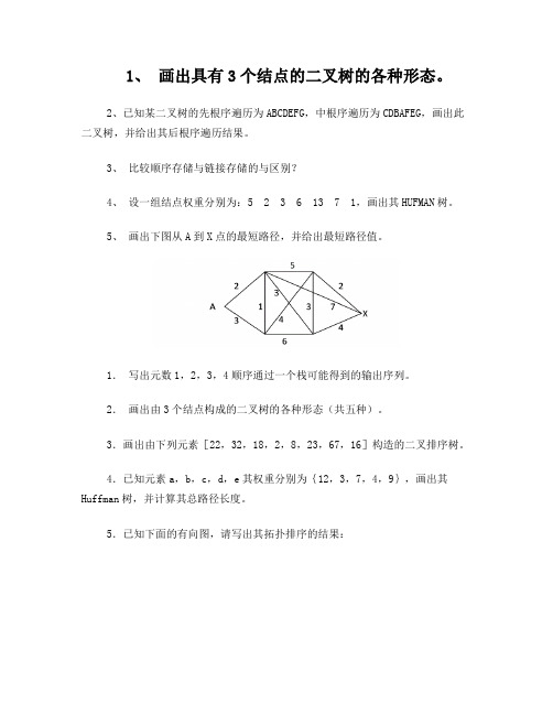 画出具有3个结点的二叉树的各种形态