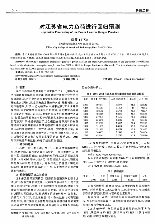 对江苏省电力负荷进行回归预测