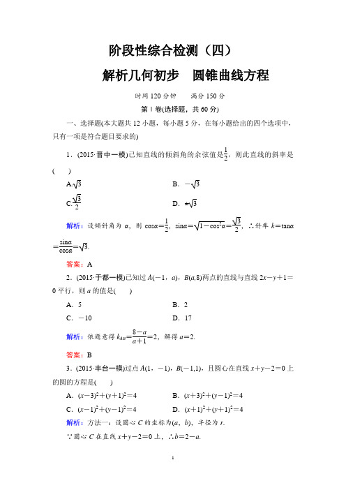 2016届高考数学·圆锥曲线方程(Word版含解析)