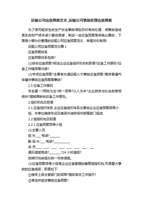 运输公司应急预案范文_运输公司事故处理应急预案