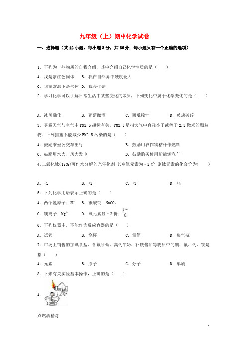 福建省福州 九年级化学上学期期中试题(含解析)新人教版 (1)