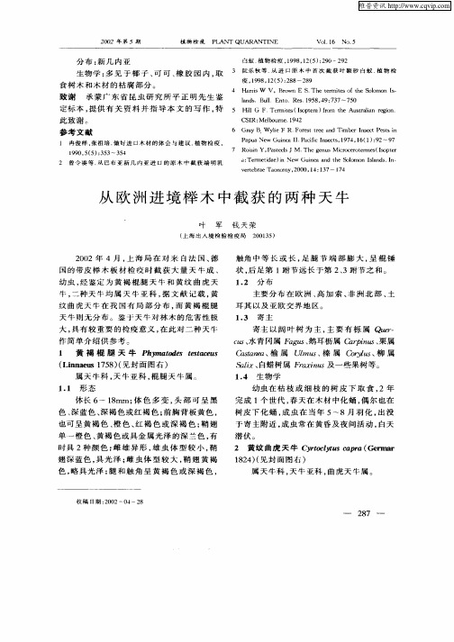 从欧洲进境榉木中截获的两种天牛