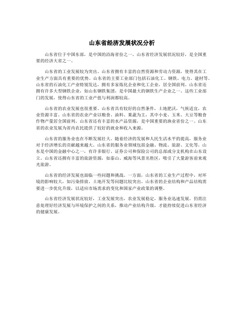 山东省经济发展状况分析